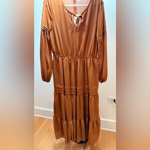 Chic Long Sleeve Brown Dress